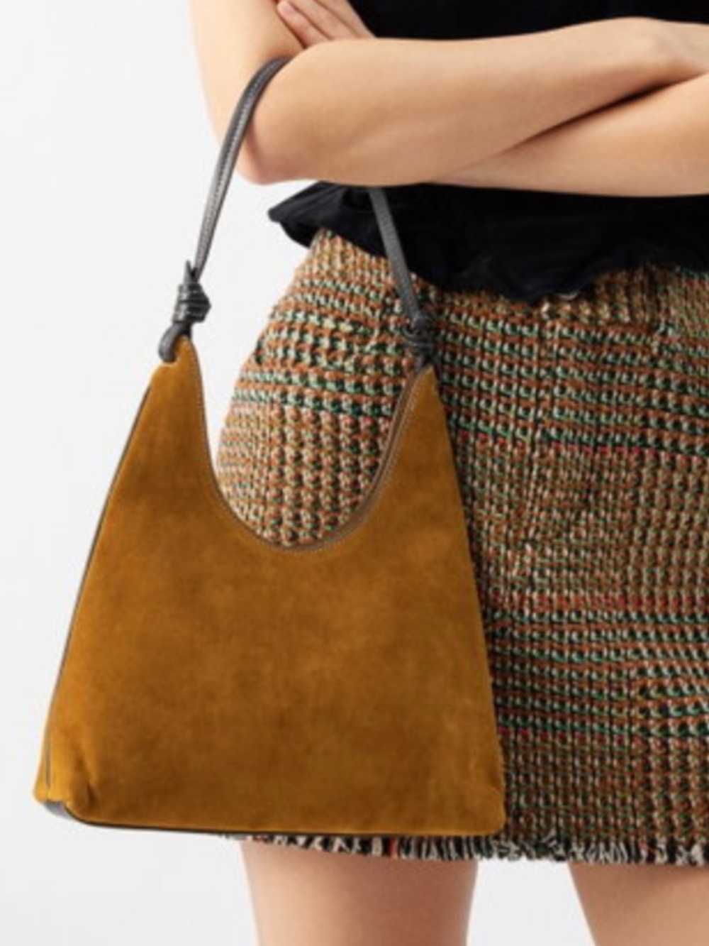 Staud Winona Suede Shoulder Bag Tan